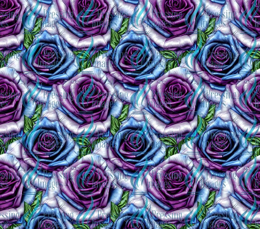Purple and blue roses with greenery for sublimation tumbler wraps