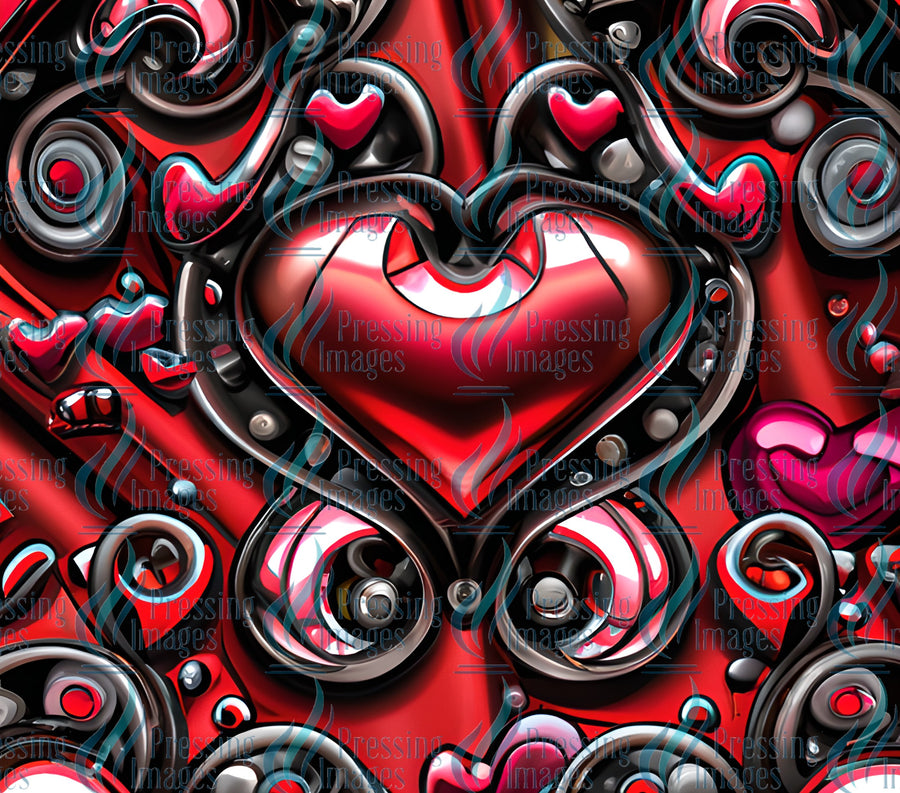 Black and red metallic abstract heart pattern vinyl/sublimation paper