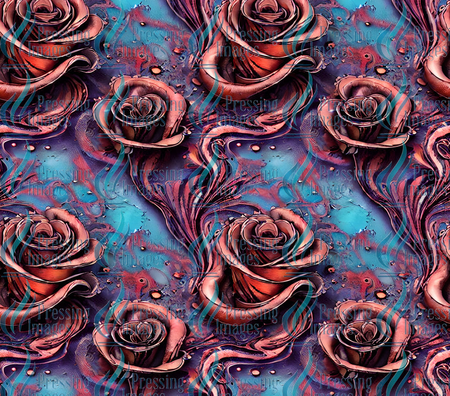 3D roses on a blue abstract background. Sublimation and vinyl transfer paper