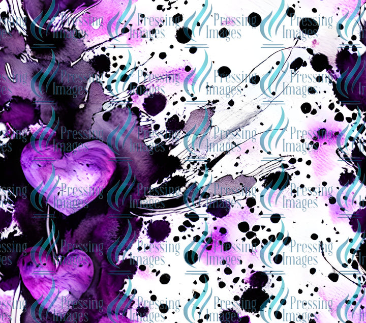 purple and black hearts with paint splatter. Sublimation and vinyl transfer paper
