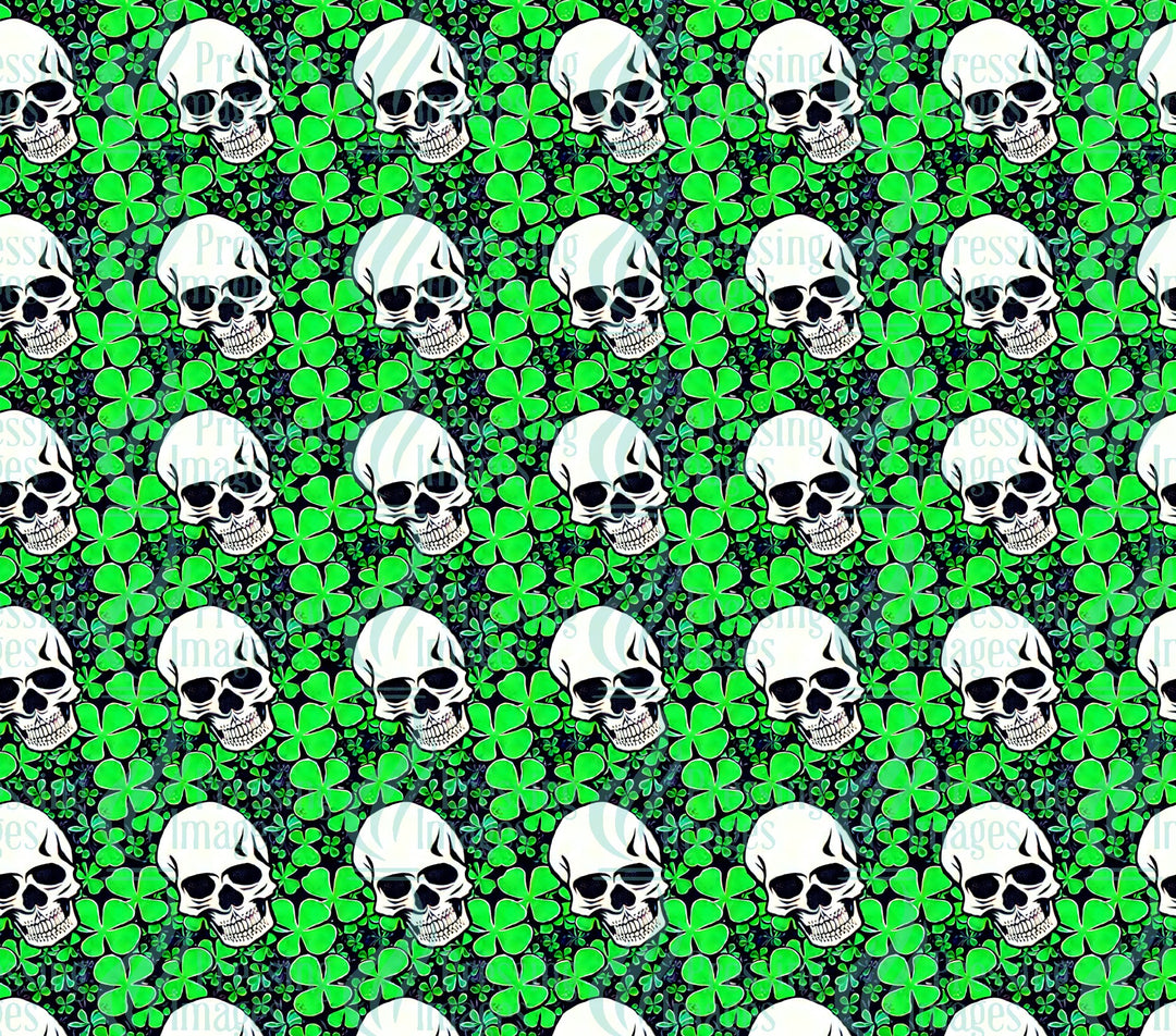 Skulls on a clover background tumbler wrap for sublimation, epoxy, and vinyl use