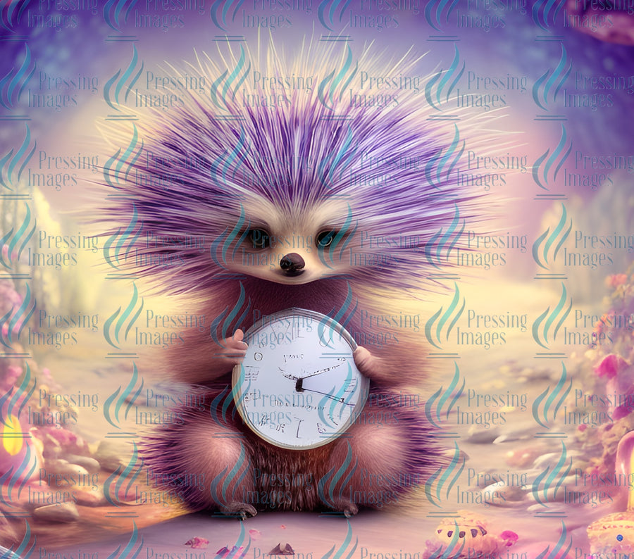 porcupine holding a clock tumbler wrap for sublimation, epoxy and vinyl use