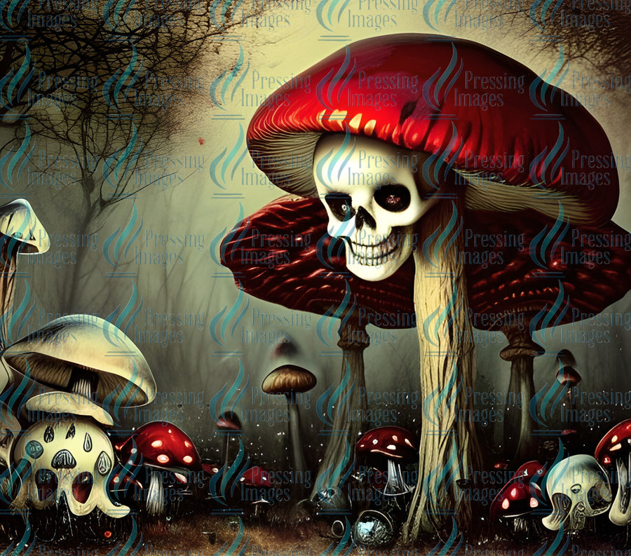 Goth mushroom with skulls tumbler wrap for sublimation, DTF and vinyl cratfs