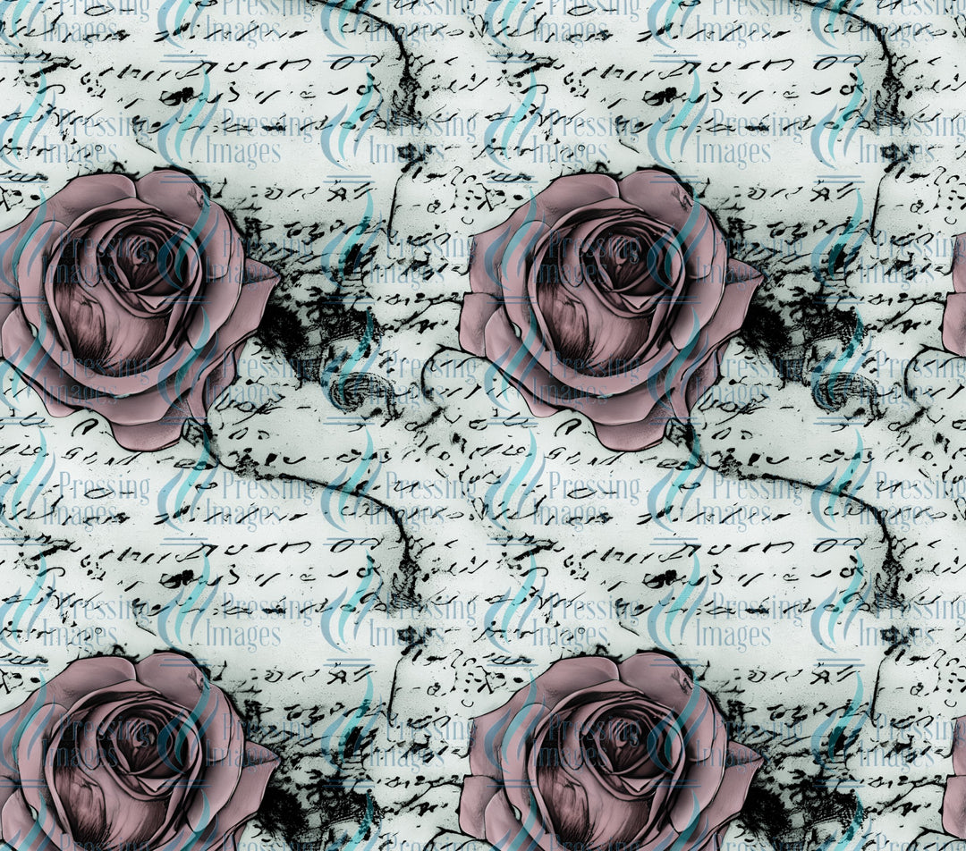 Mauve roses with antique script background tumbler wrap for sublimation, epoxy and vinyl crafts