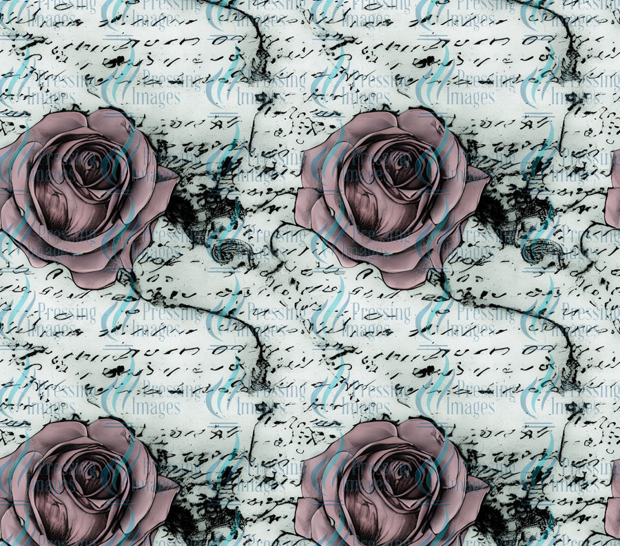 Mauve roses with antique script background tumbler wrap for sublimation, epoxy and vinyl crafts