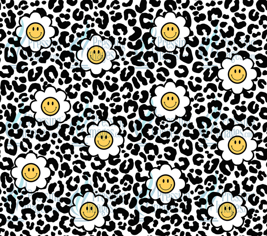 smile daisy with leopard/cheetah background tumbler wrap.  Sublimation, epoxy and vinyl use