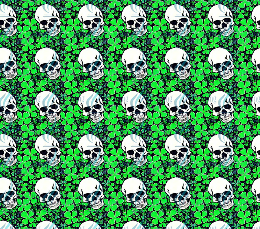 Skulls on clover background tumbler wrap