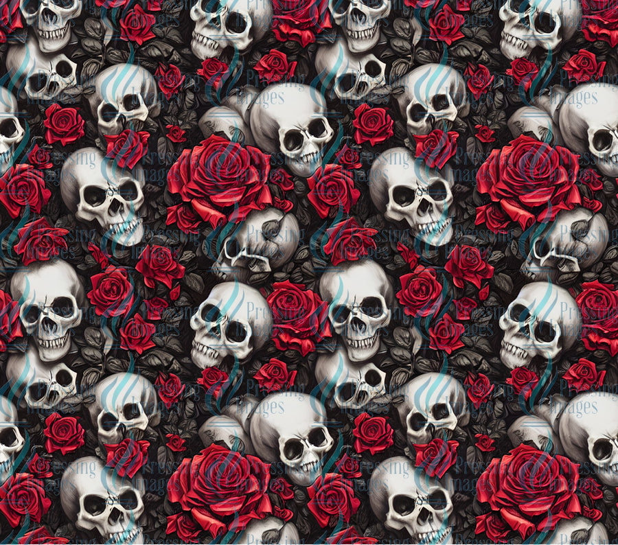 Skulls surrounded by roses tumbler wrap