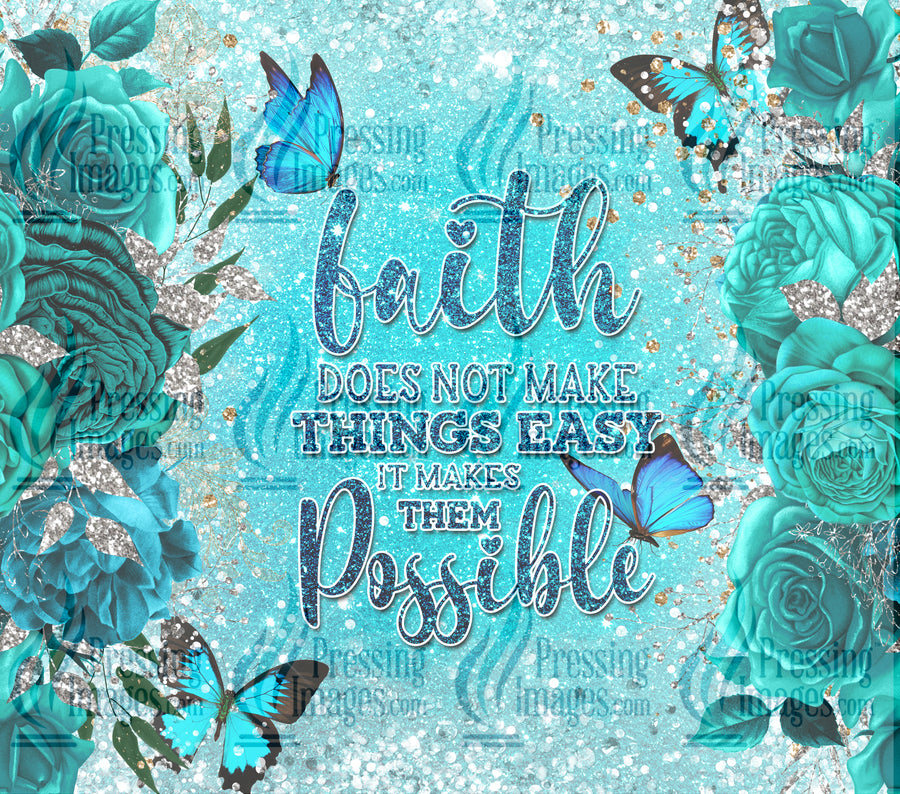 Faith tumbler wrap with blue colours and butterflies