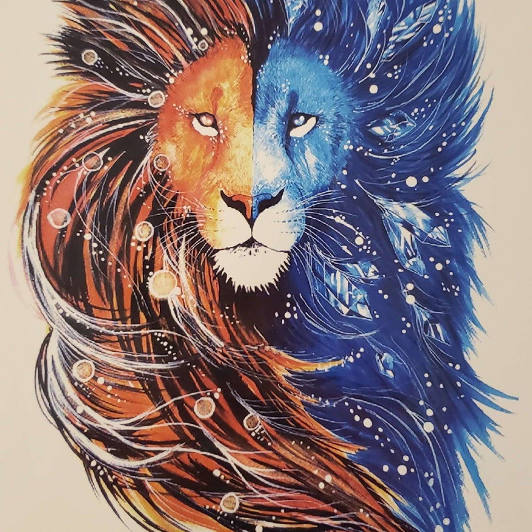 Lion Orange & Blue -118- 8"x 6" Temporary Tattoo