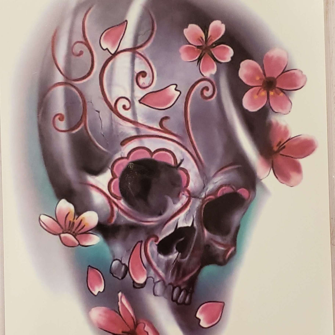 Skull Flower -729 - 8"x 6" Temporary Tattoo