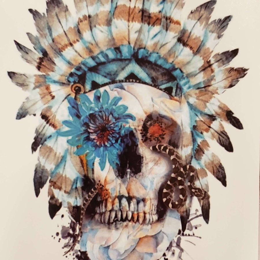 Skull Headdress-043 - 8"x 6" Temporary Tattoo