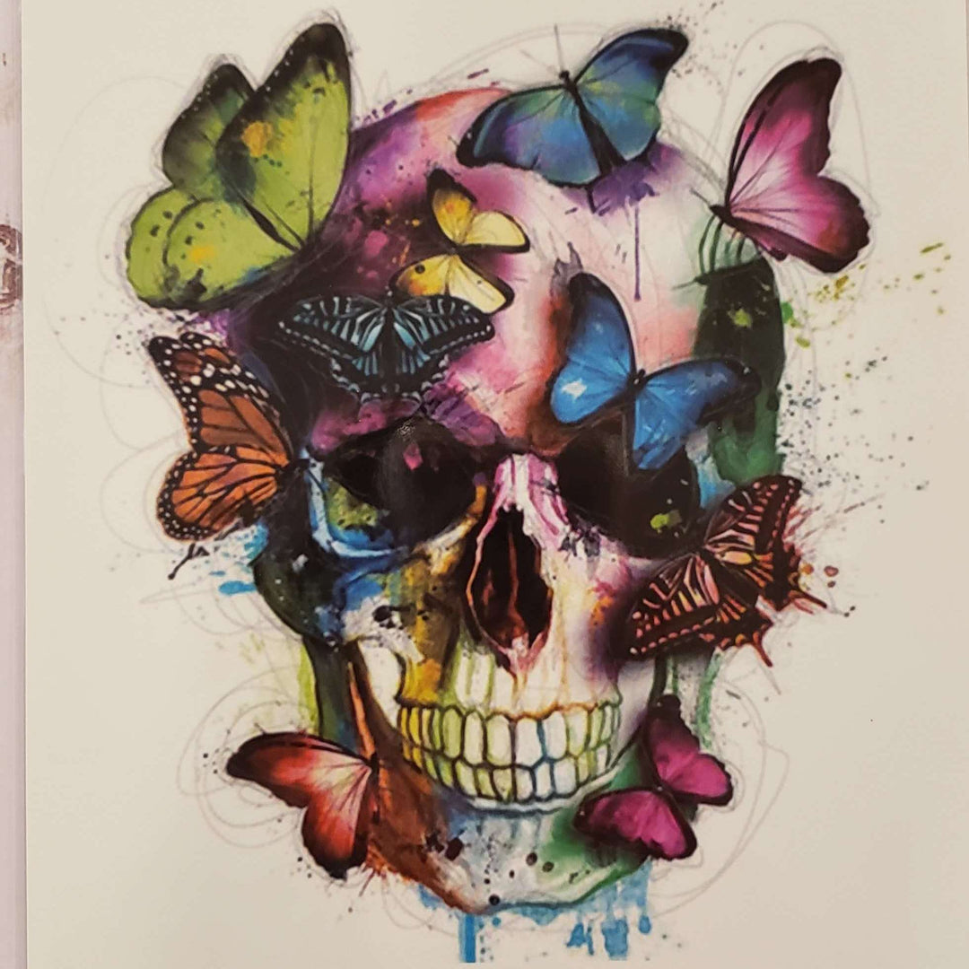 Butterfly Skull -201 - 8"x 6" Temporary Tattoo