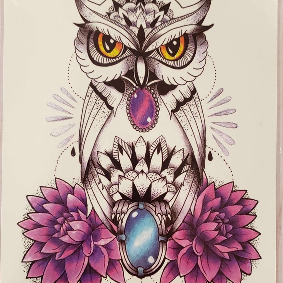 Jewel Owl -795 - 8"x 6" Temporary Tattoo