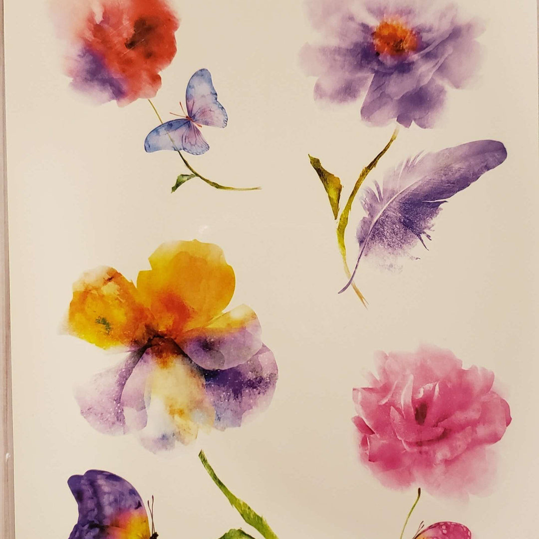 Watercolored Flowers/Butterflies - 241- 8"x 6" Temporary Tattoo