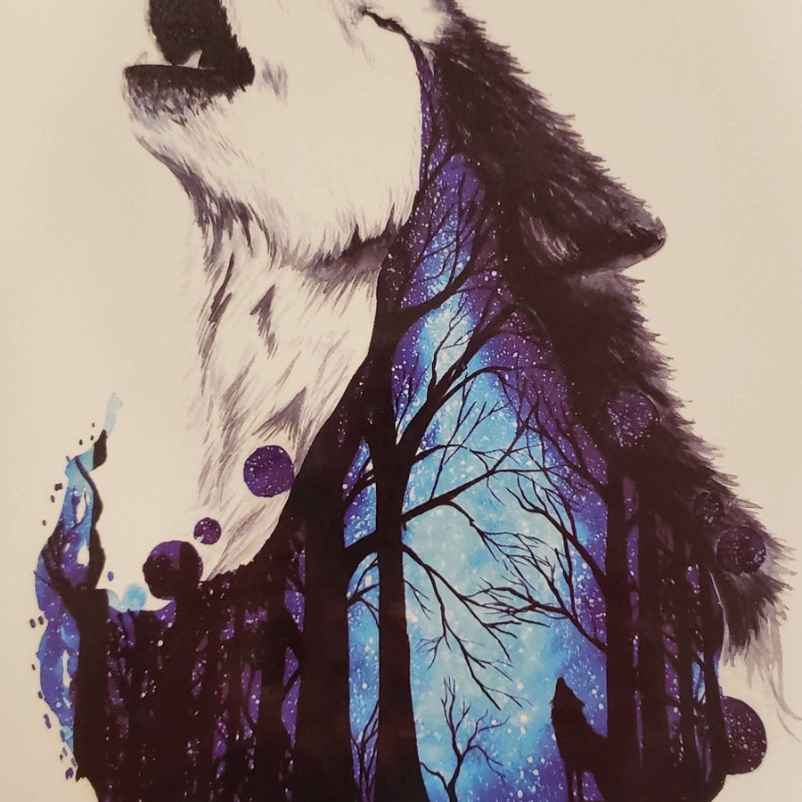 Howling Wolf - 208 - 8"x 6" Temporary Tattoo