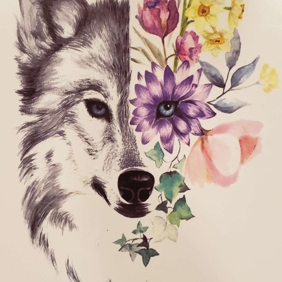 Wolf Flowers - 803 - 8"x 6" Temporary Tattoo