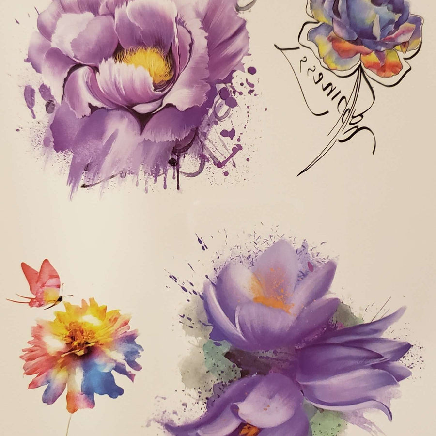 Purple Flowers- 245 - 8"x 6" Temporary Tattoo