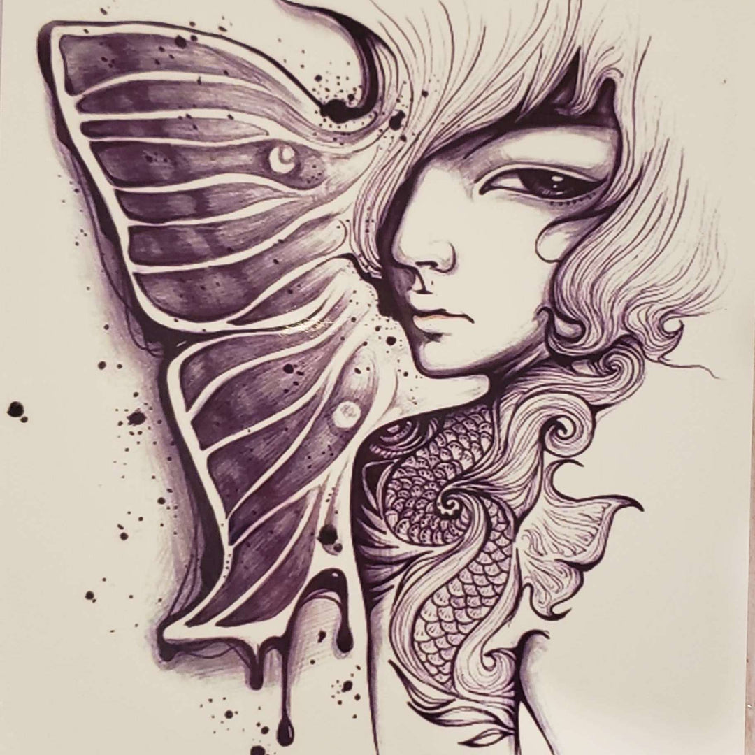 Lady Butterfly - 219 - 8"x 6" Temporary Tattoo