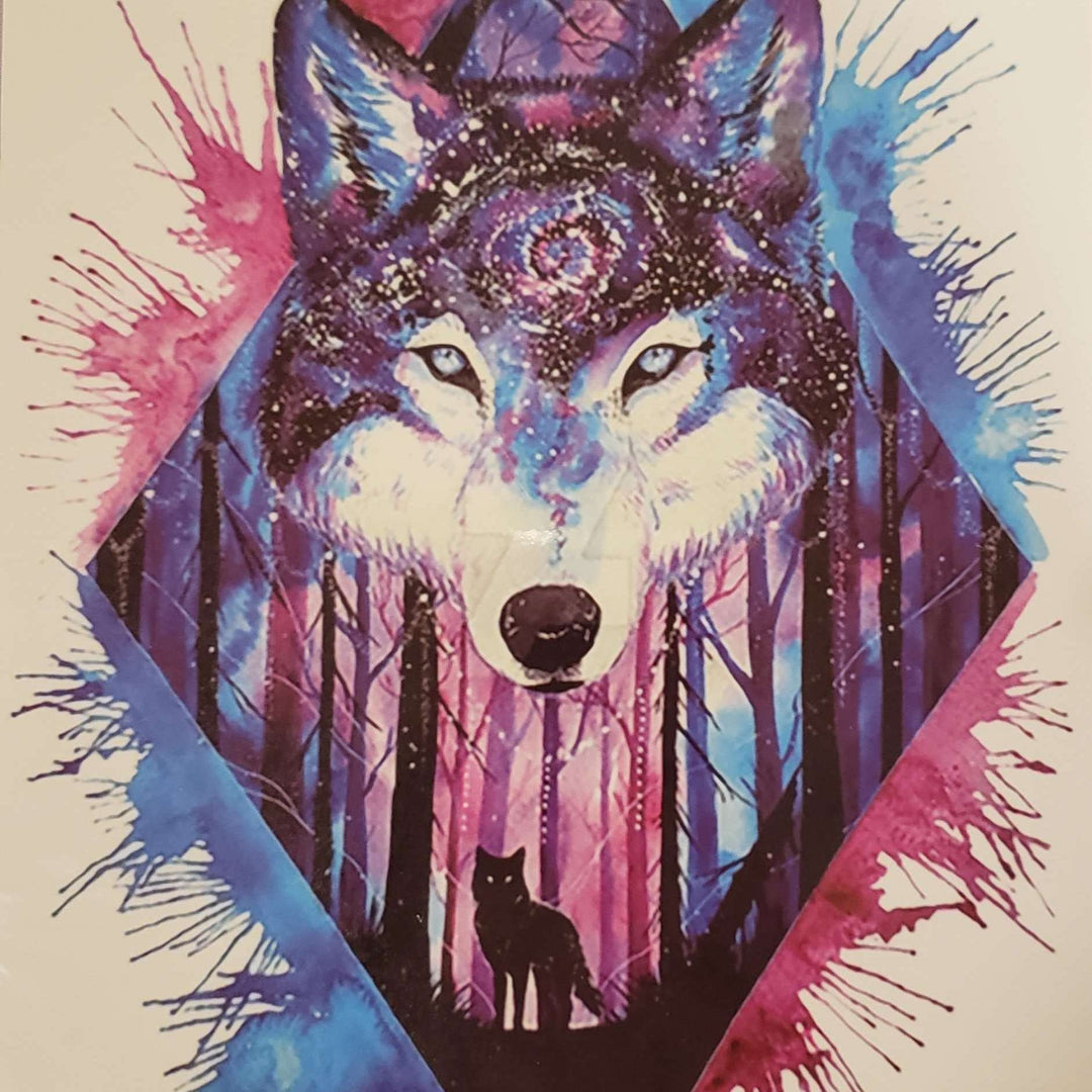 Wolf in the woods- 203 - 8"x 6" Temporary Tattoo