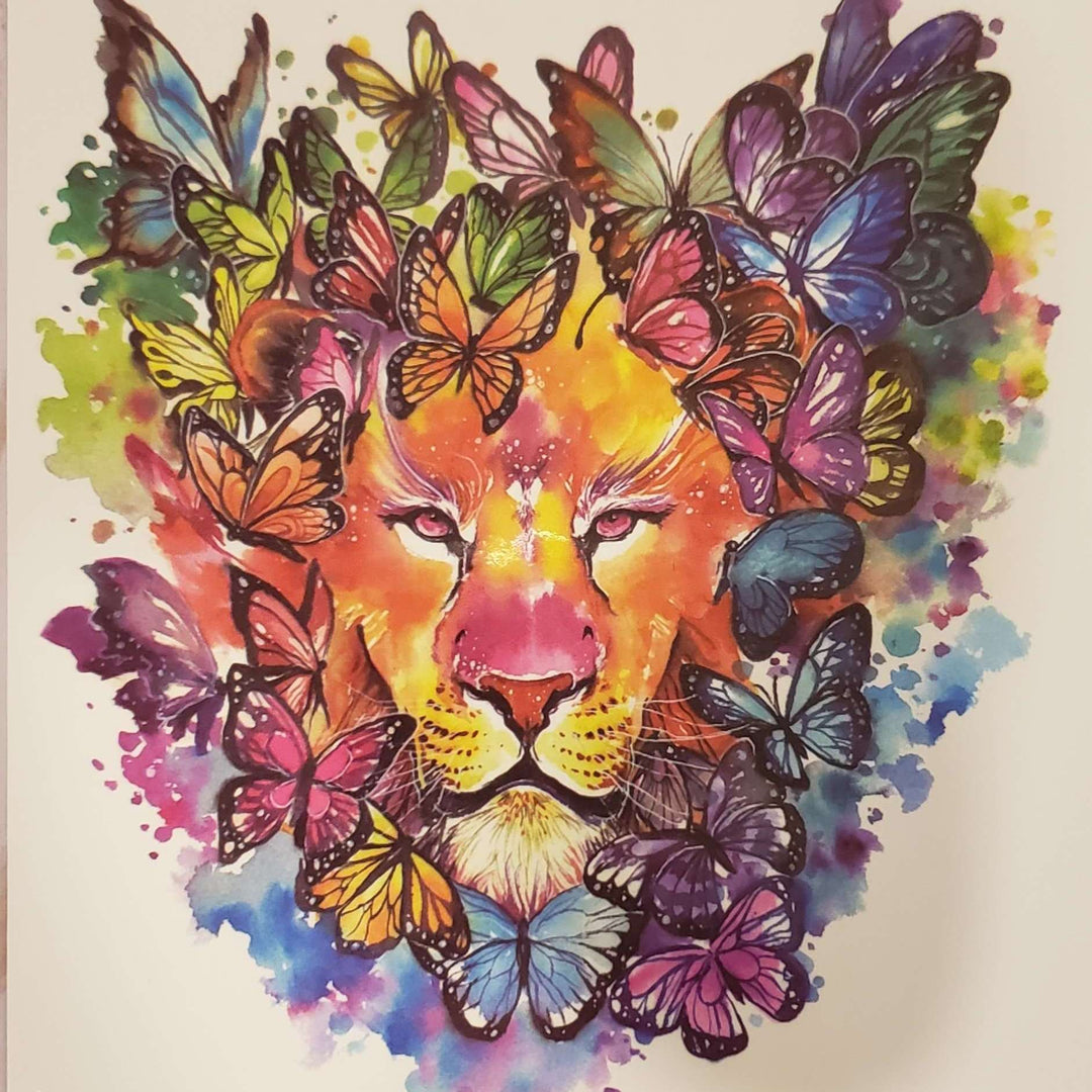 Butterfly Lion -229 - 8"x 6" Temporary Tattoo