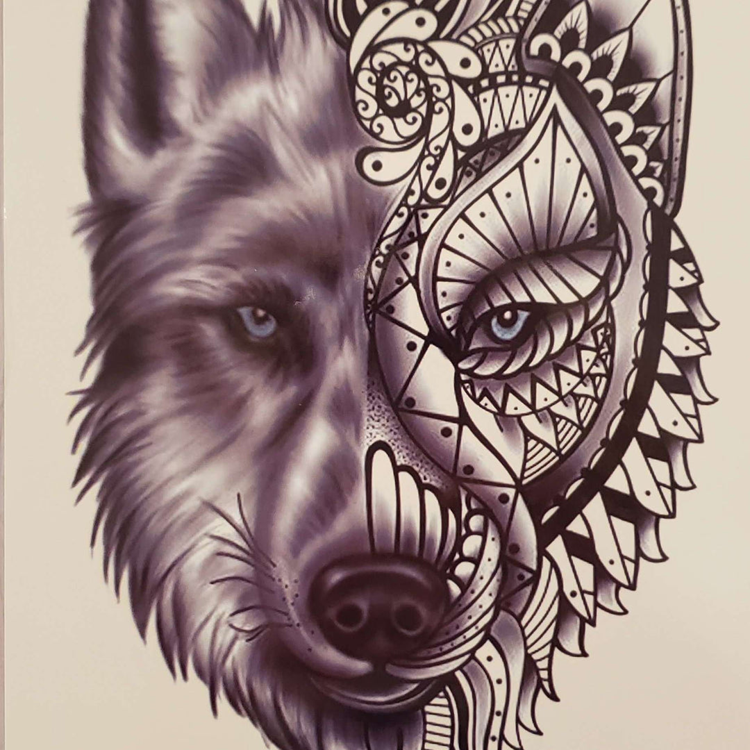 Wolf Face - 760 - 8"x 6" Temporary Tattoo