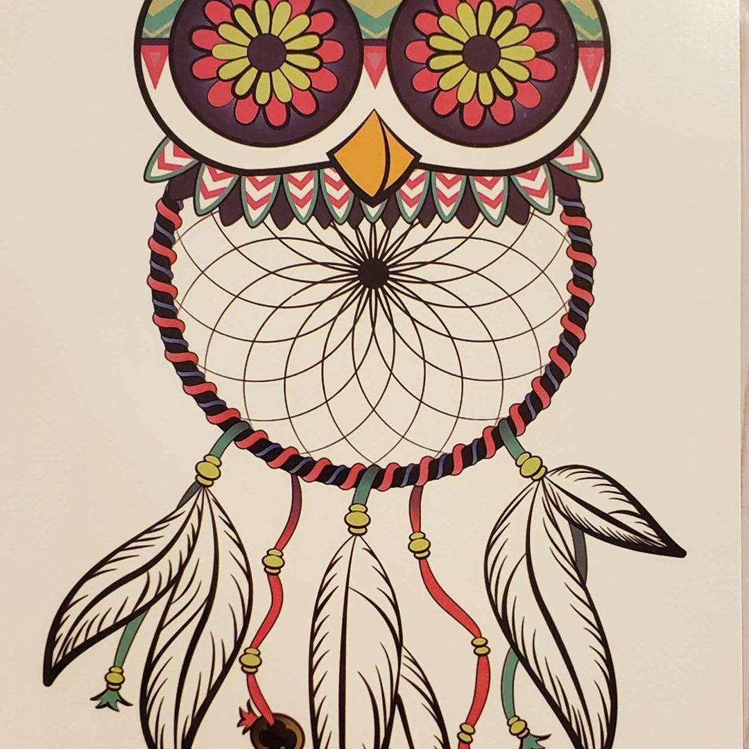 Owl Dream Catcher- 651- 8"x 6" Temporary Tattoo