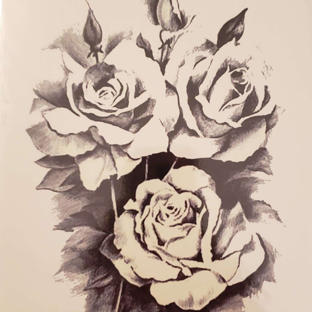 B&W Roses- 101 - 8"x 6" Temporary Tattoo