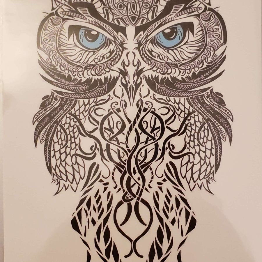 Blue Eyed Owl- 532 - 8"x 6" Temporary Tattoo