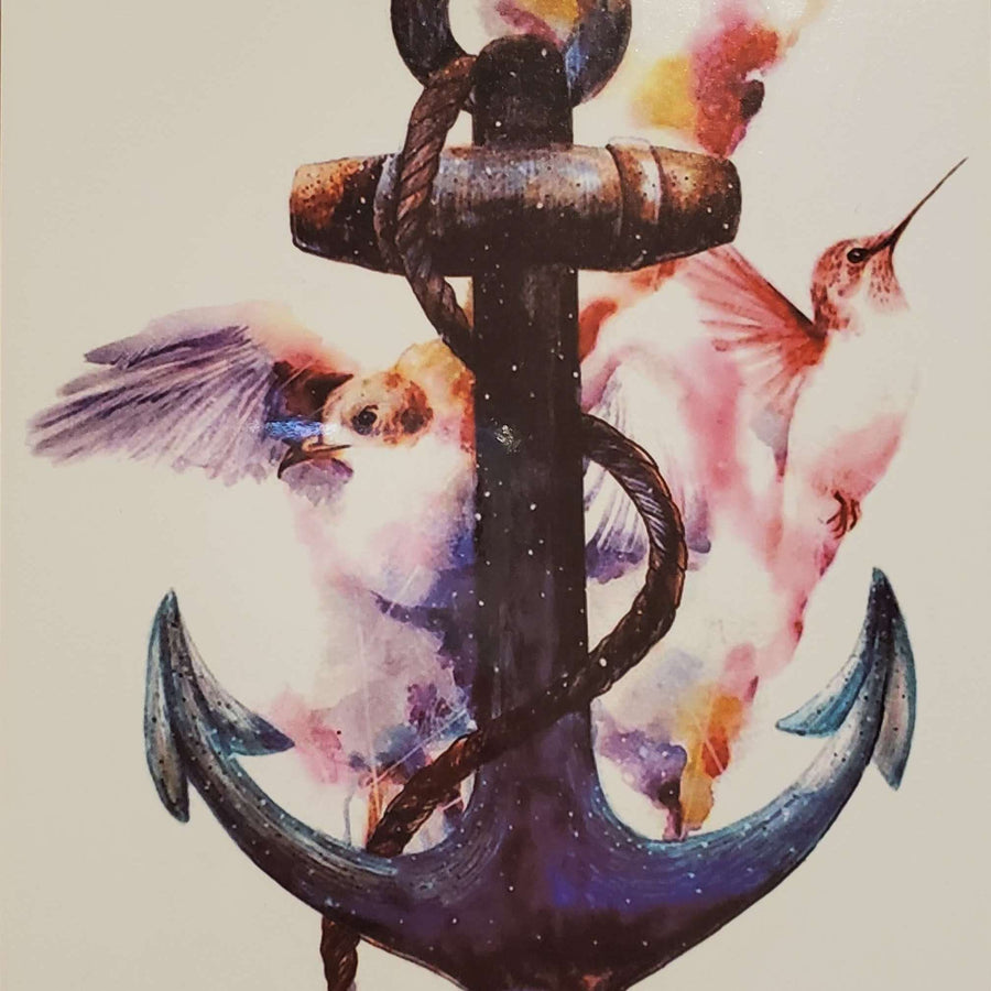 Bird of an Anchor - 234 - 8"x 6" Temporary Tattoo