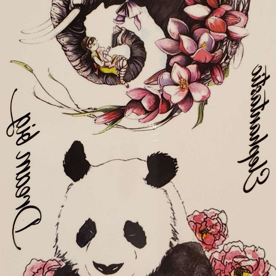 Panda/ Elephant Medium Multi Tattoo - 005- 7.5"x 3.5"