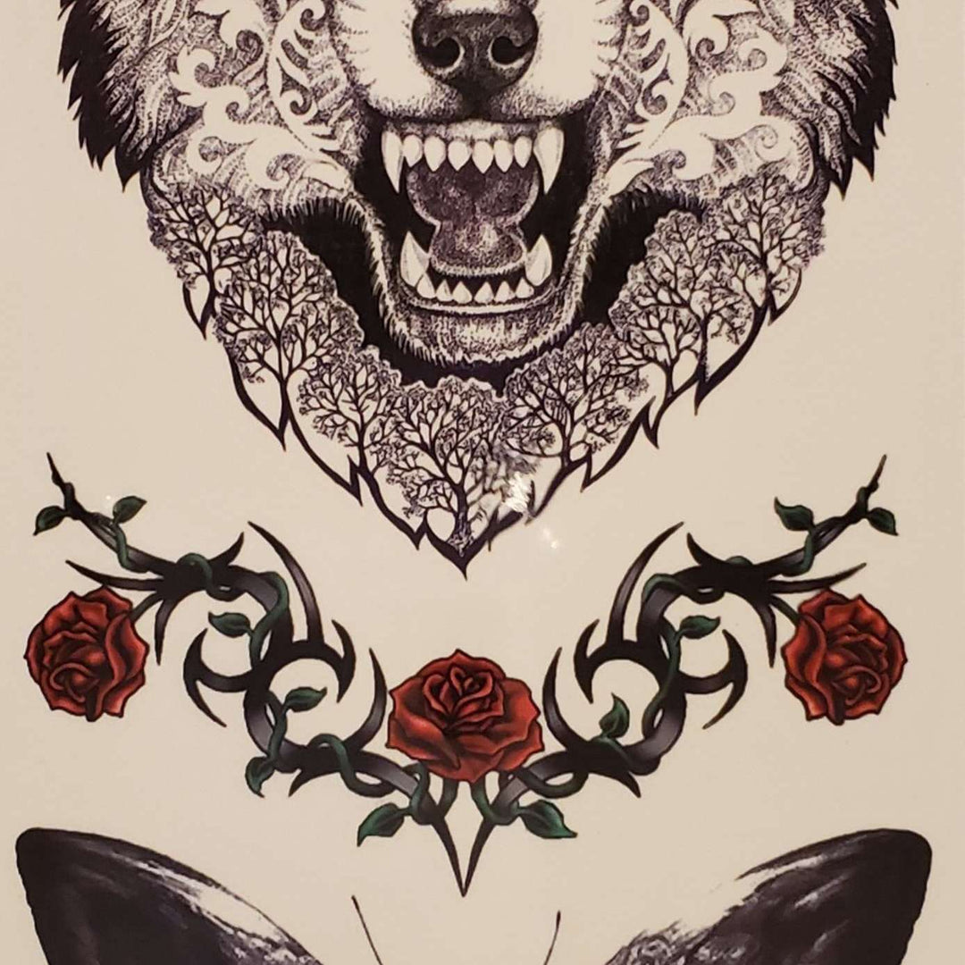 Wolf/ Butterfly Medium Multi Tattoo - 098- 7.5"x 3.5"
