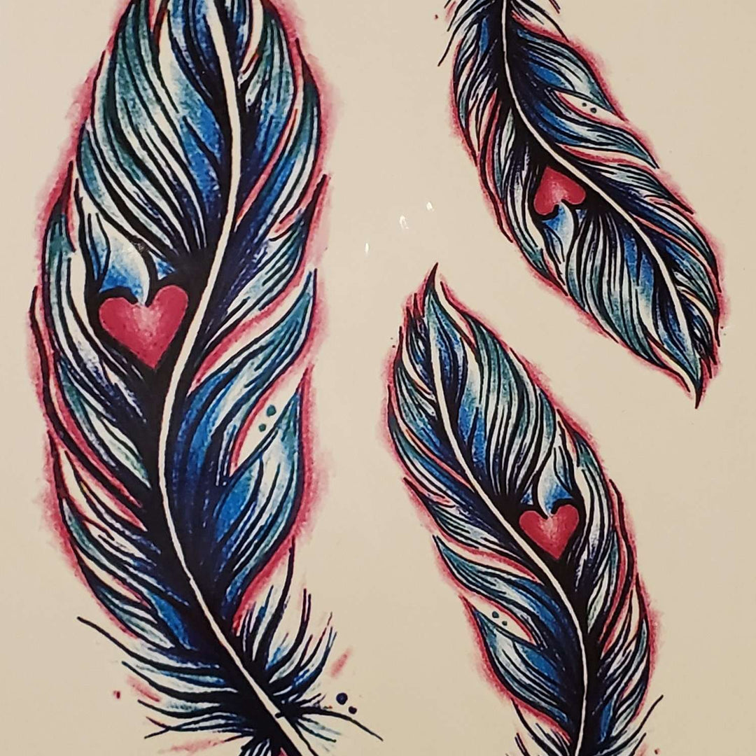 Feather Heart Medium Multi Tattoo - 557 - 6"x 4.25"