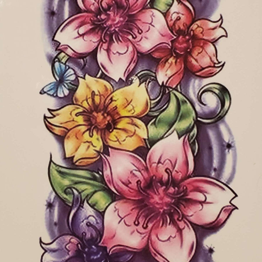 Coloured Flowers Medium Tattoo - 230- 8.25"x 4"