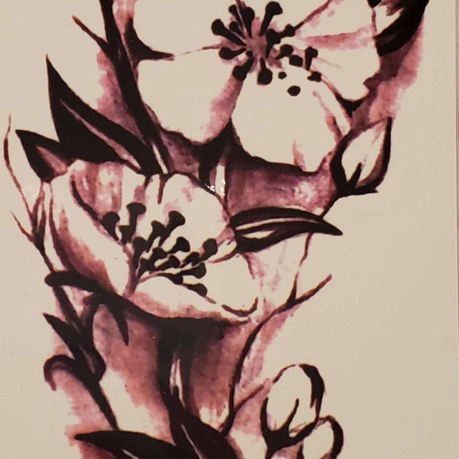 B&W Flower Medium Tattoo - 663- 8.25"x 4"
