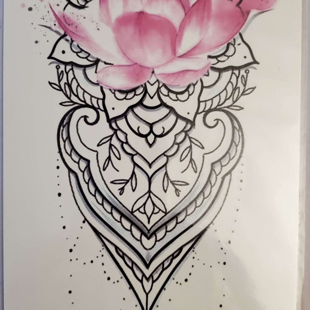 Pink Flower- Medium Tattoo - 098- 8.25"x 4"