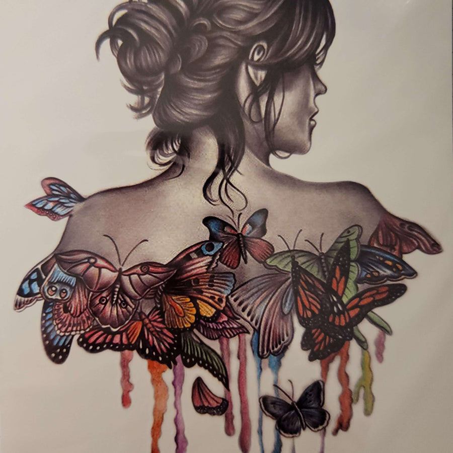 Lady Butterfly - 520- 8"x 6" Temporary Tattoo