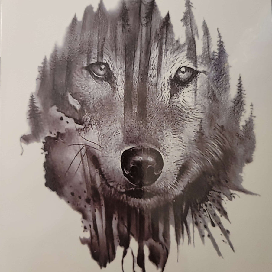 Wolf Face- 150- 8"x 6" Temporary Tattoo