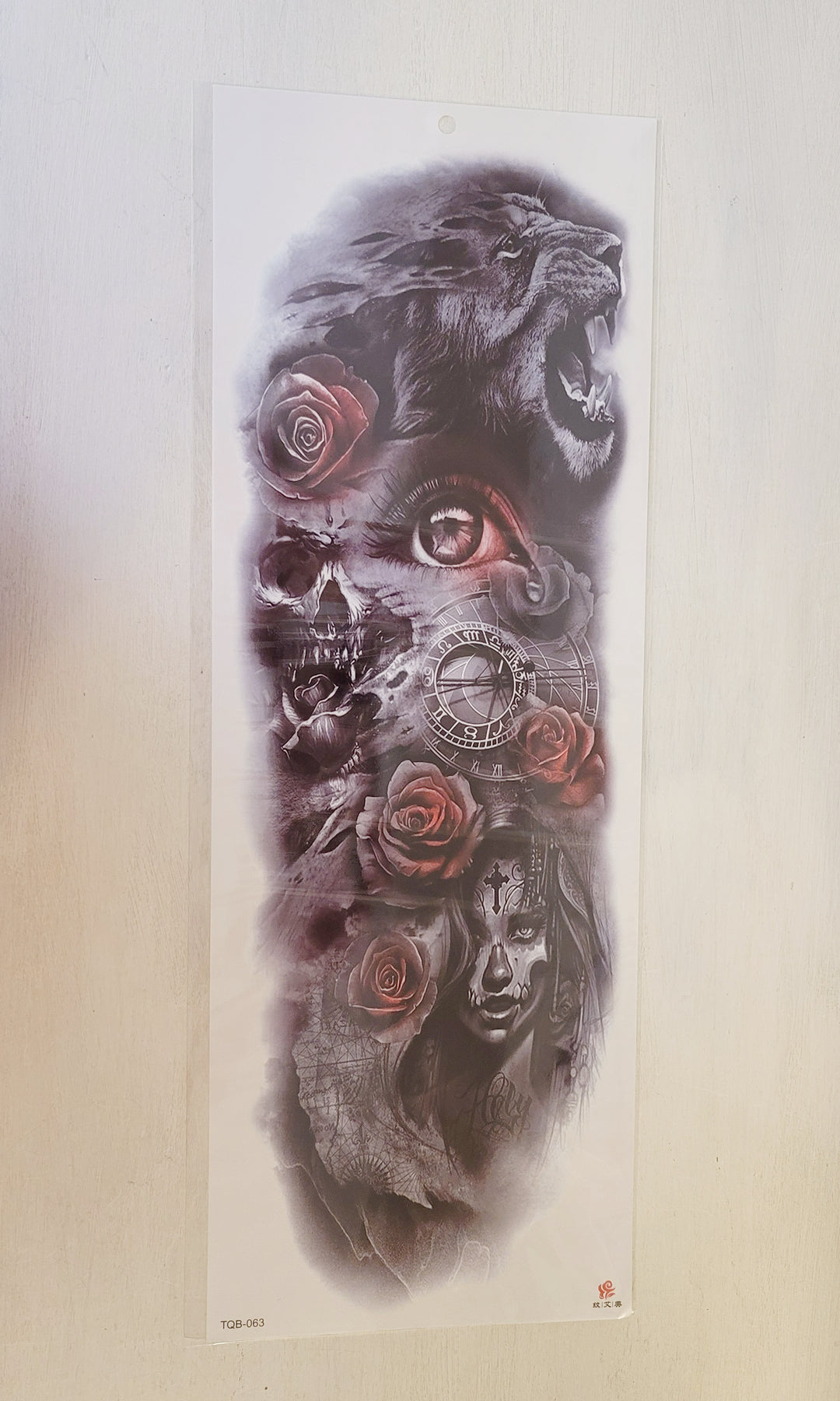 Red Roses - 063 - 6.75" x 18" Temporary Tattoo