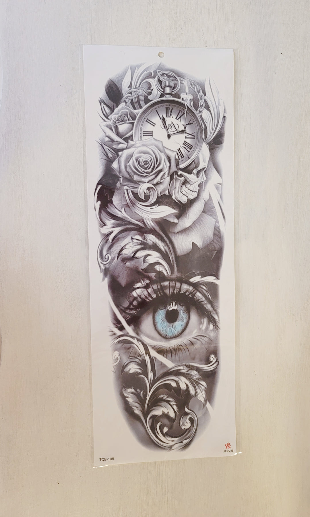 Blue eyed Rose-  108 - 6.75" x 18" Temporary Tattoo