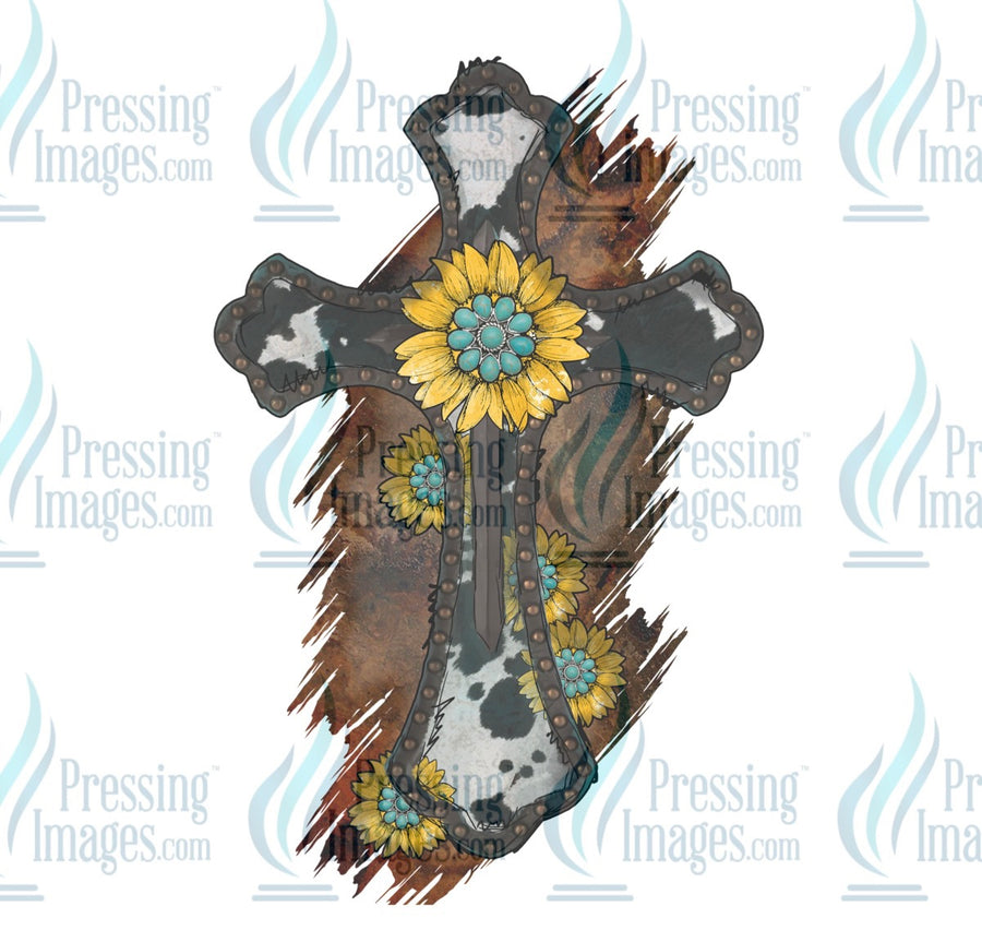 Decal:  Cross with sunflower