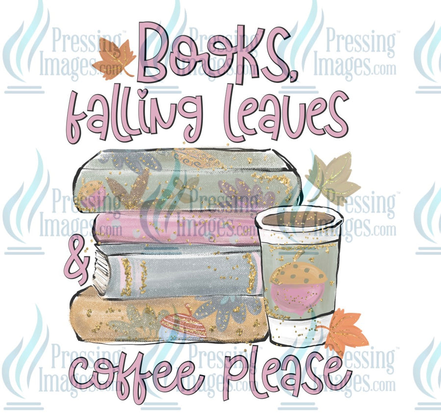 Decal: Books falling leaves and coffee