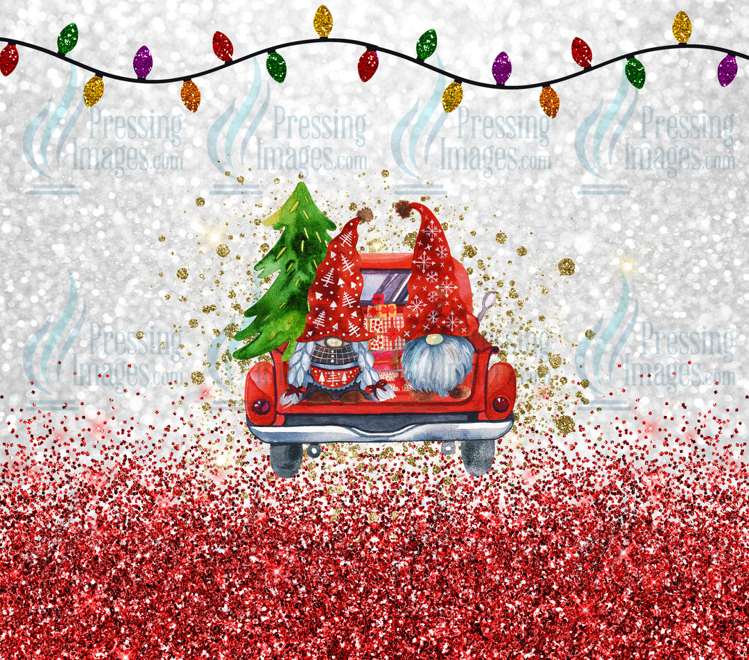 5081 Gnome Red Glitter Truck Lights Tumbler Wrap
