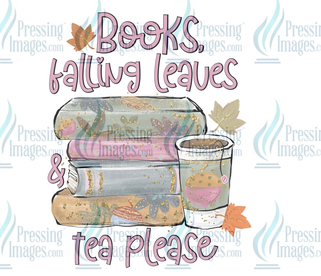 Decal: Books falling leaves and tea