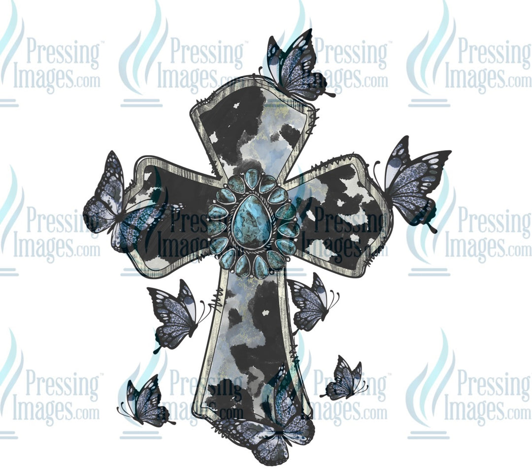 Decal:  Cross and butterfly