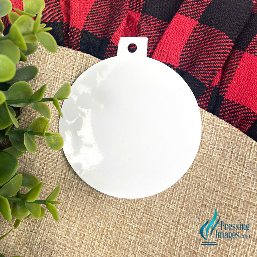 White ornament ball that is sublimation ready and can be pressed on both sides 