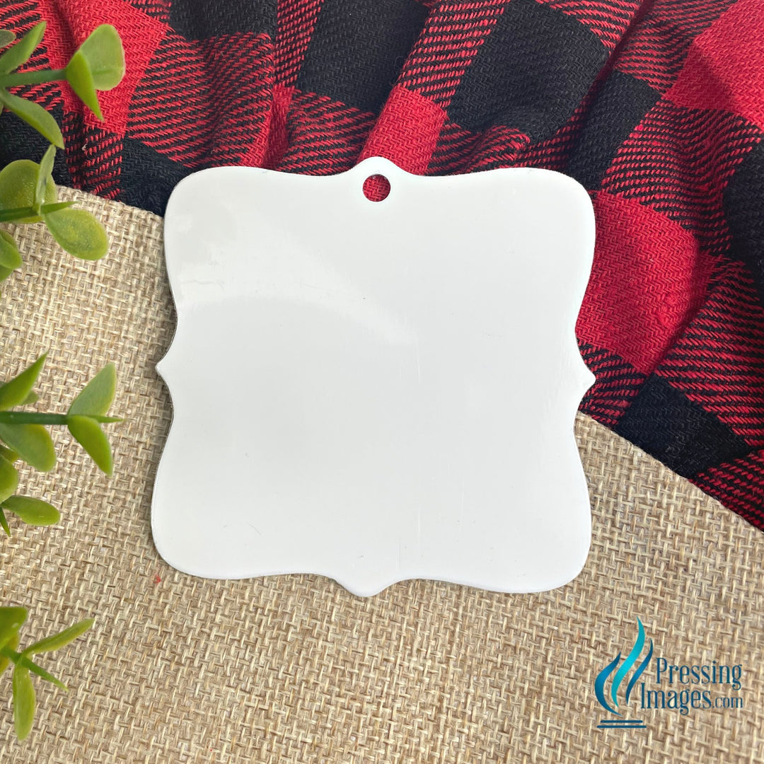 white Benelux square Christmas ornament for sublimation that can be pressed on both sides