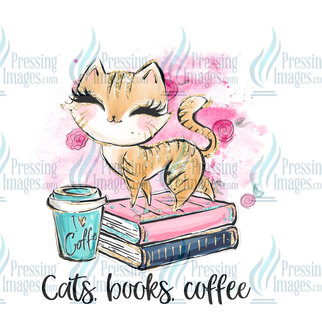 Decal: Cats books coffee