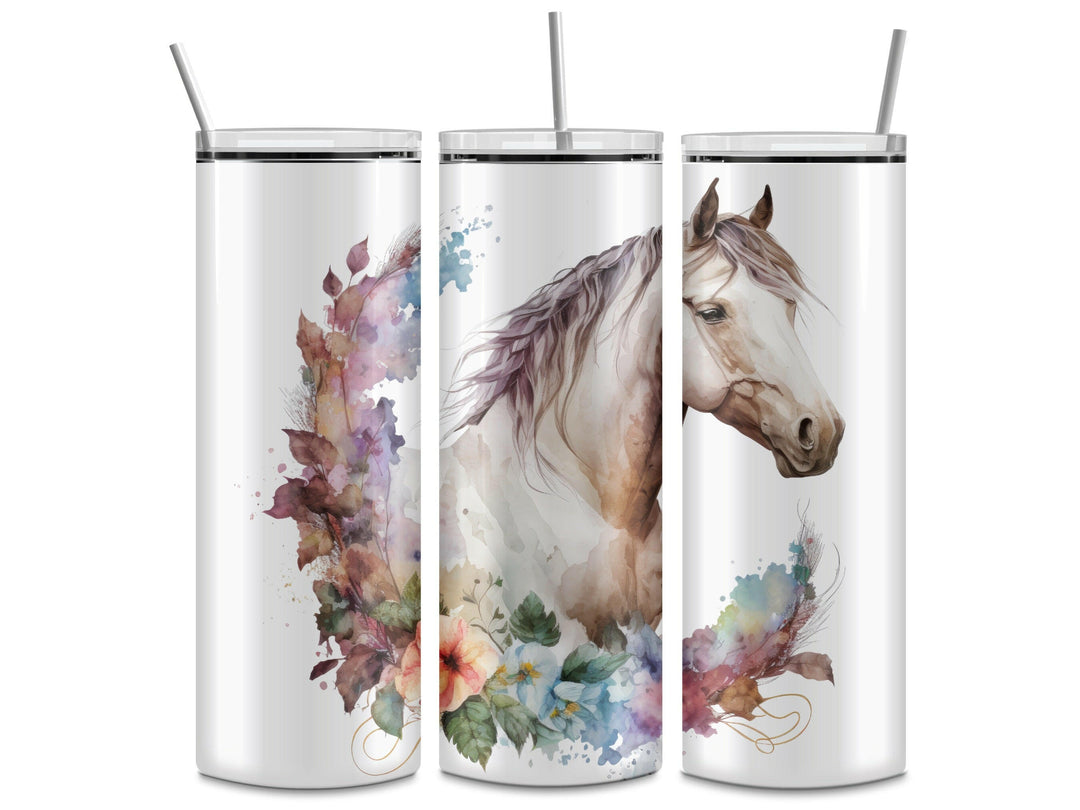 4618 white horse with flowers.