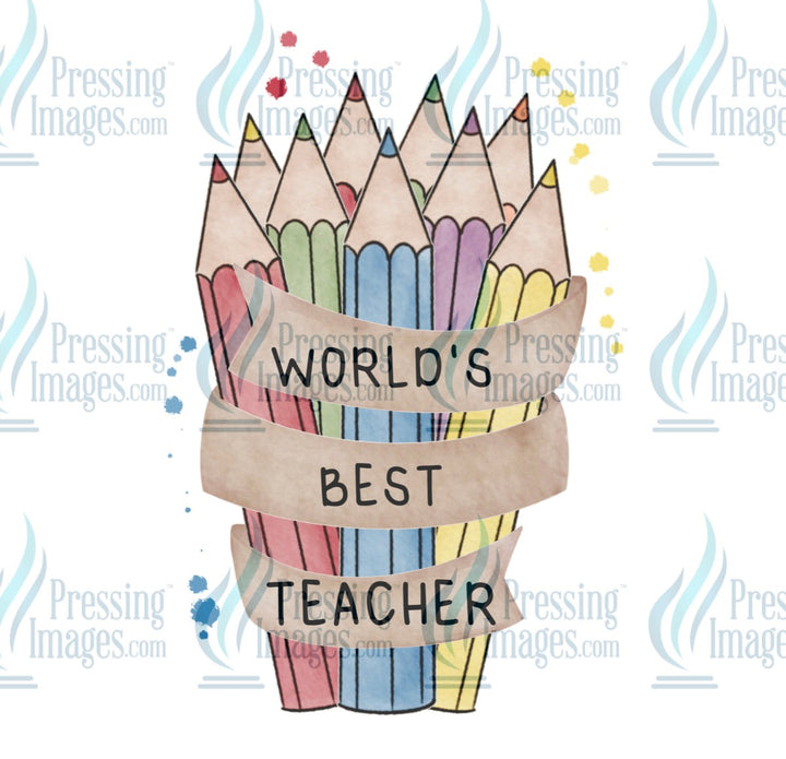 Decal: World's Best Teacher - Pencil Crayons